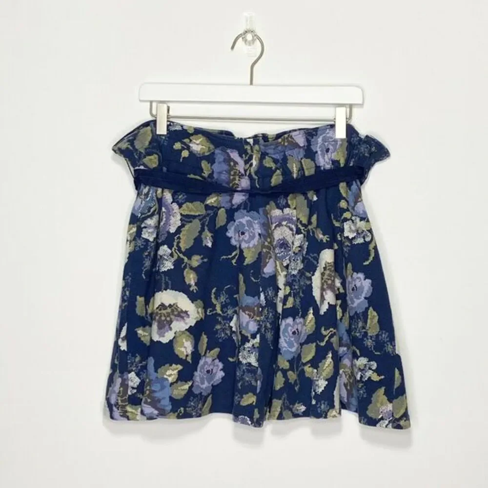 LC Lauren Conrad Women's Skirt Sz XL Blue Floral Paper Bag Waist‎ Mini